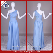 E0910 Long Sexy Light Blue Chiffon Real Sample Pictures One Shoulder Evening Party Dresses